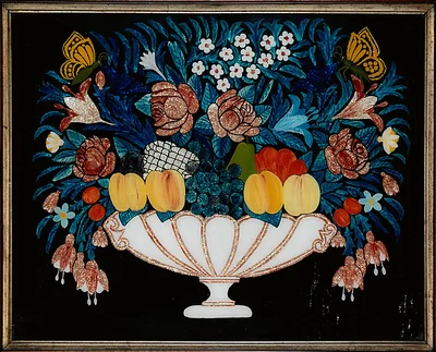 Still Life—Flowers and Fruit in White and Pink Bowl by Unknown Artist