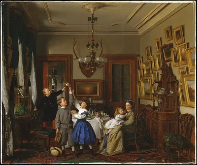 The Contest for the Bouquet: The Family of Robert Gordon in Their New York Dining-Room by Seymour Joseph Guy