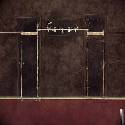 Wall painting on black ground: cornice fragment, from the imperial villa at Boscotrecase by Unknown Artist