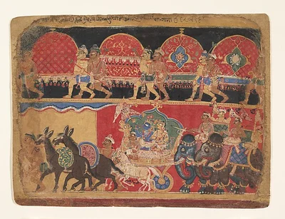Krishna and the Kshatriya Maidens Proceed to Dvaraka: page from a  Bhagavata Purana series by Sa Nana