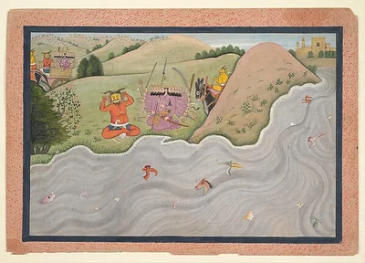 The Demon Marichi Tries to Dissuade Ravana; Illustrated folio from a dispersed Ramayana series by Unknown Artist