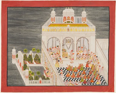 Maharana Ari Singh with His Courtiers Being Entertained at the Jagniwas Water Palace by Bhima