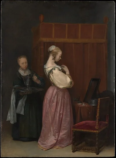 A Young Woman at Her Toilet with a Maid by Gerard ter Borch the Younger