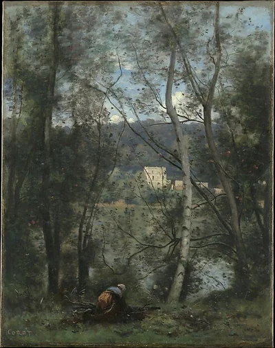 A Woman Gathering Faggots at Ville-d'Avray by Camille Corot