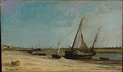 Boats on the Seacoast at Étaples by Charles-François Daubigny