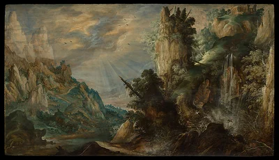 A Mountainous Landscape with a Waterfall by Kerstiaen de Keuninck