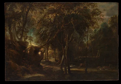A Forest at Dawn with a Deer Hunt by Peter Paul Rubens