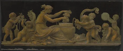 Nymph and Putti; Nymph with a Wreath and Putti with Garlands of Flowers by Piat Joseph Sauvage