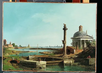 A Lock, a Column, and a Church beside a Lagoon by Canaletto (Giovanni Antonio Canal)