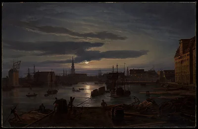 Copenhagen Harbor by Moonlight by Johan Christian Dahl