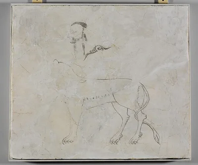 Panel with Sketches of a Man, a Lion and an Arabesque by Unknown Artist
