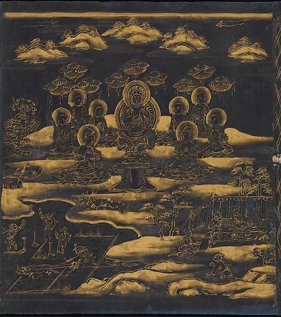 “Parable of the Medicinal Herbs” (Yakusōyu), Chapter 5 of the Lotus Sutra (Saddharma pundarika) by Unidentified artist