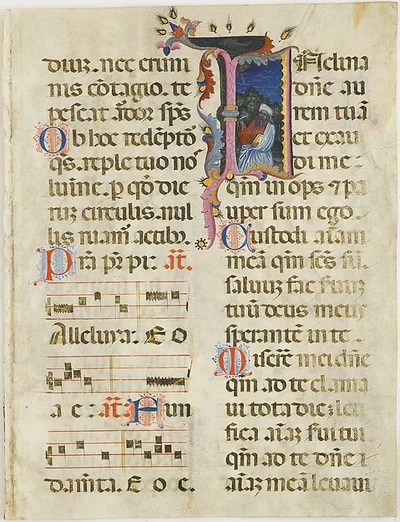Manuscript Leaf with King David in an Initial I, from a Psalter by Unknown Artist