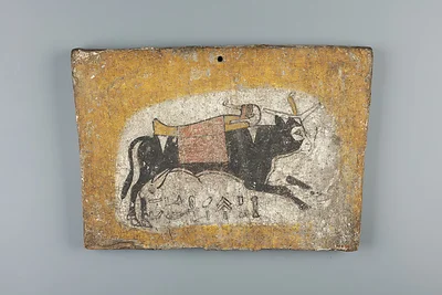 Coffin Footboard depicting Apis bull carrying mummy by Unknown Artist