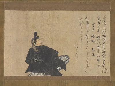 Portrait of Minamoto no Muneyuki, from the “Fujifusa Version of the Handscroll of Thirty-Six Poetic Immortals” by Emperor Godaigo